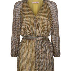 New Traffic People Tess Belted Faux Wrap Dress Yellow XS
